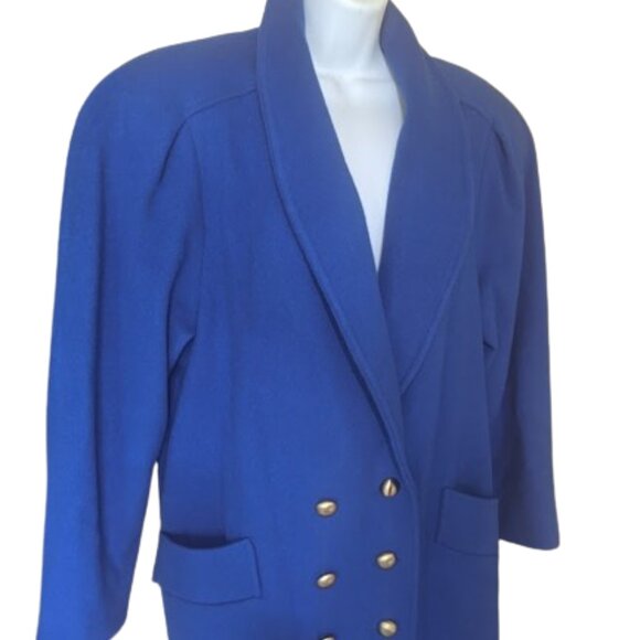 VINTAGE WOOL Double Breasted Royal Blue Coat SIZE 12 -Fit 14-16 NEW WITH TAG NWT - Picture 4 of 9